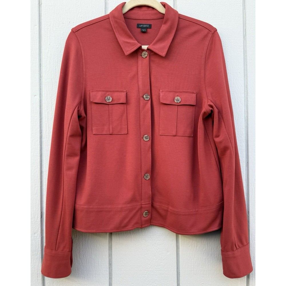 J.Jill Wearever Boxy Button Super Soft Boho Shacket Jacket Sz M Burnt Orange EUC